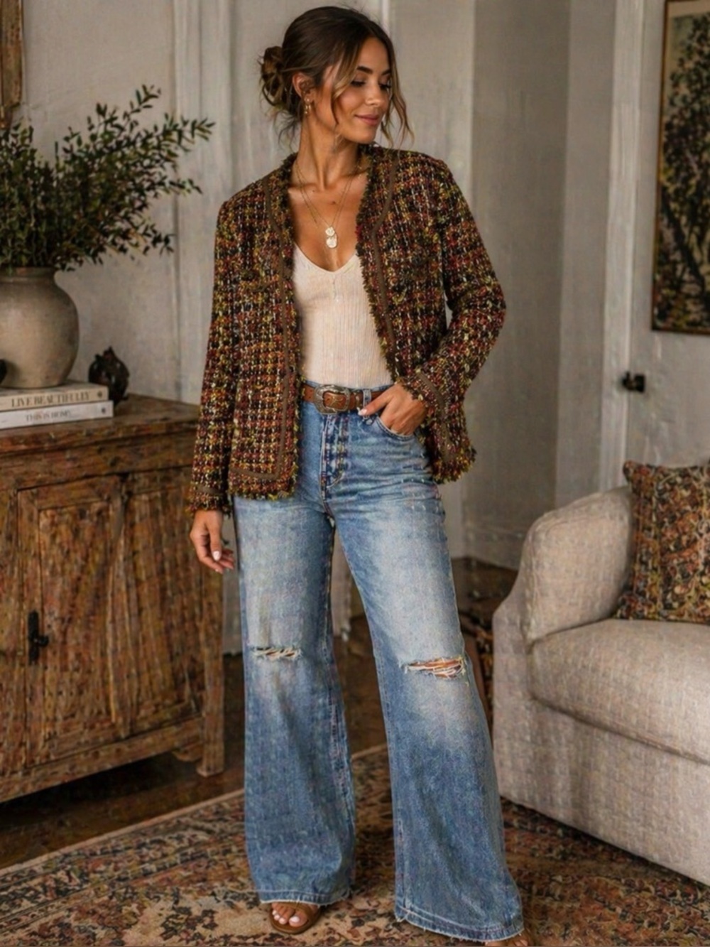 True Meaning fringe tweed jacket